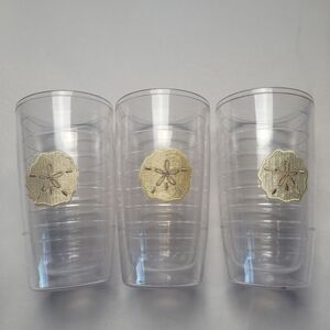 Tervis Tumblers Lot Of 3 Beach Sea Shell Sand Dollar Double Wall Plastic Tumbler
